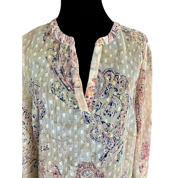 Chico's Sheer Boho Paisley Long Sleeve Tunic Top Pink Blue Size Small/0 Chico's - Picture 2 of 9
